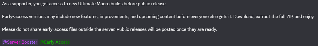 Discord message describing Early Access supporter benefits